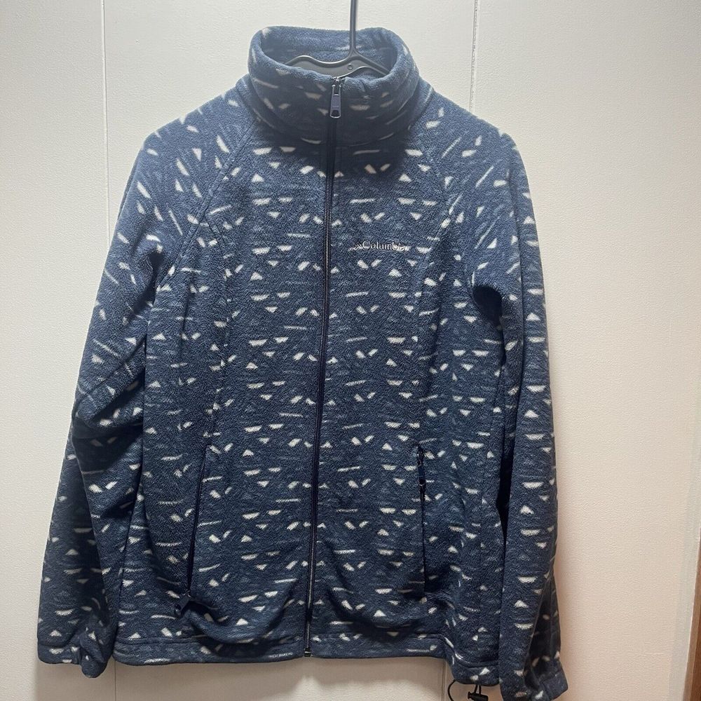 Columbia Fleece Full Zip Aztec Boho Jacket ‎ Blue White Women's Size Medium
